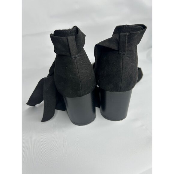 Black Suede Open Toe Block Heel Sandals With Ankle Strap Tie-Up Size 10 - Picture 6 of 8